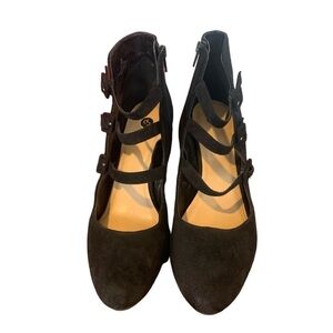 Dress Barn Tarah Black Suede Cage zip heels 10